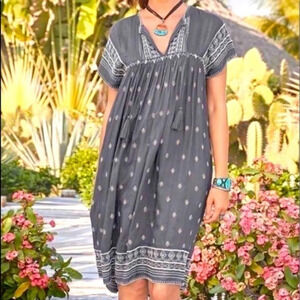 Sundance Gray Aura Tunic Dress Embroidered Sequin V-Neck Boho 16320